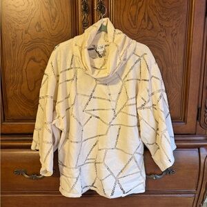 Cream Cowl Neck Sweater with Geometric Design